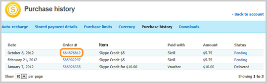 Skype purchase history