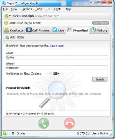 Using SkypeFind