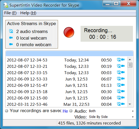 supertintin recording a Skype call